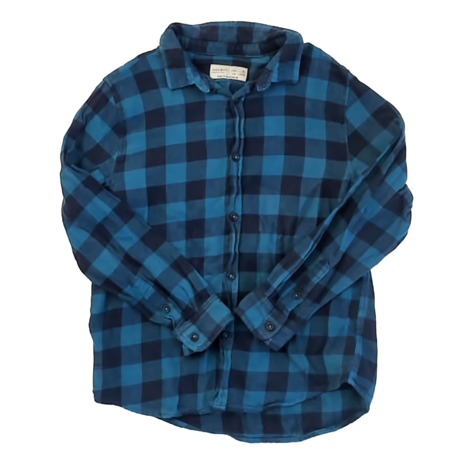 Zara Boys Blue Check Button Down Long Sleeve Size: 8 Years Blue Check