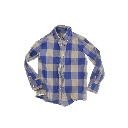 Crewcuts Boys Blue Checked Button Down Long Sleeve Size: 6-7 Years Blue Checked