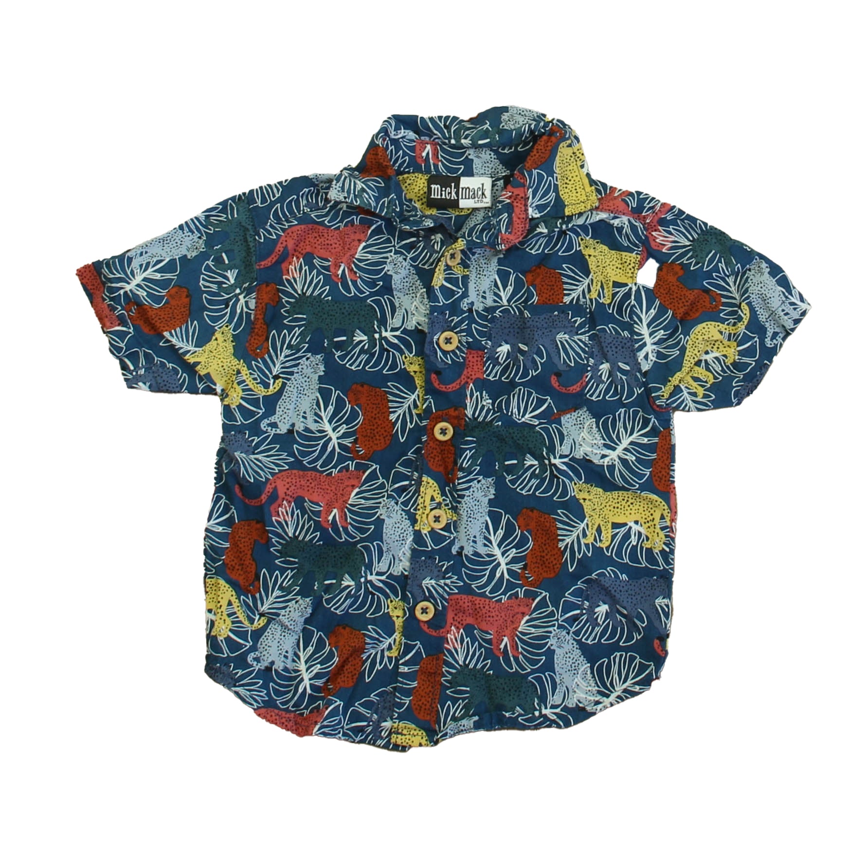 Mick Mack Boys Blue Cheetah Button Down Long Sleeve Size: 12 Months Blue Cheetah