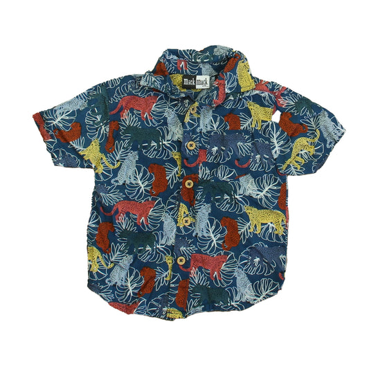 Mick Mack Boys Blue Cheetah Button Down Long Sleeve Size: 12 Months Blue Cheetah