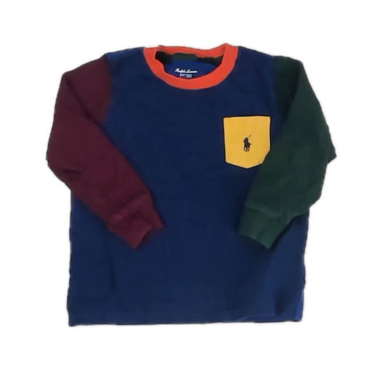 Ralph Lauren Boys Blue Colorblock Long Sleeve T-Shirt Size: 24 Months Blue Colorblock
