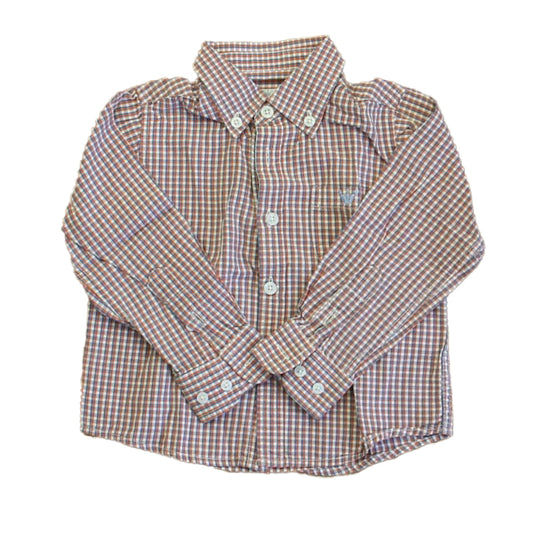 EPK Boys Blue | Coral Plaid Button Down Long Sleeve Size: 23 Months Blue | Coral Plaid