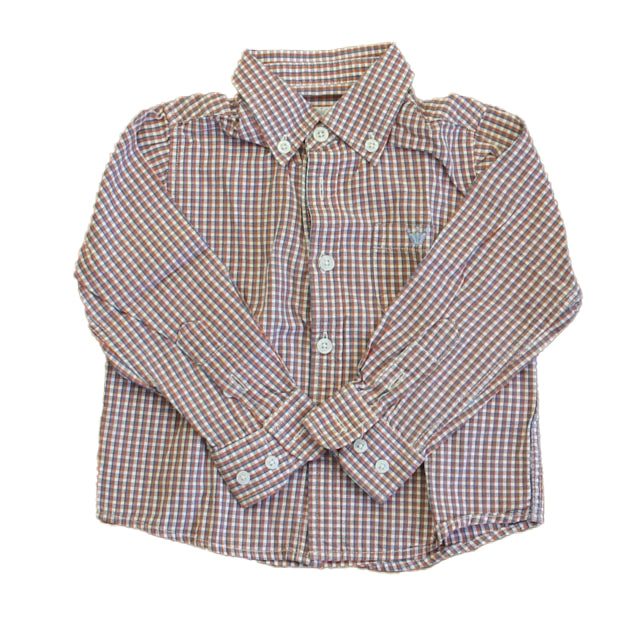 EPK Boys Blue | Coral Plaid Button Down Long Sleeve Size: 23 Months Blue | Coral Plaid
