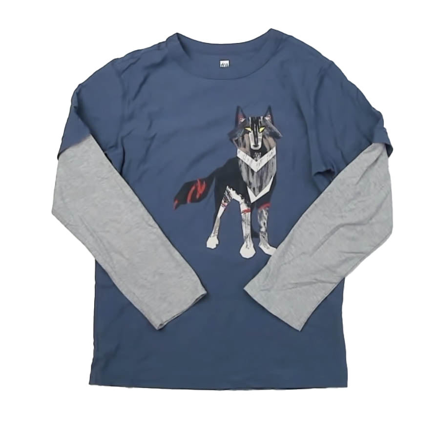 Tea Collection Boys Blue Coyote Long Sleeve T-Shirt Size: 12 Years Blue Coyote