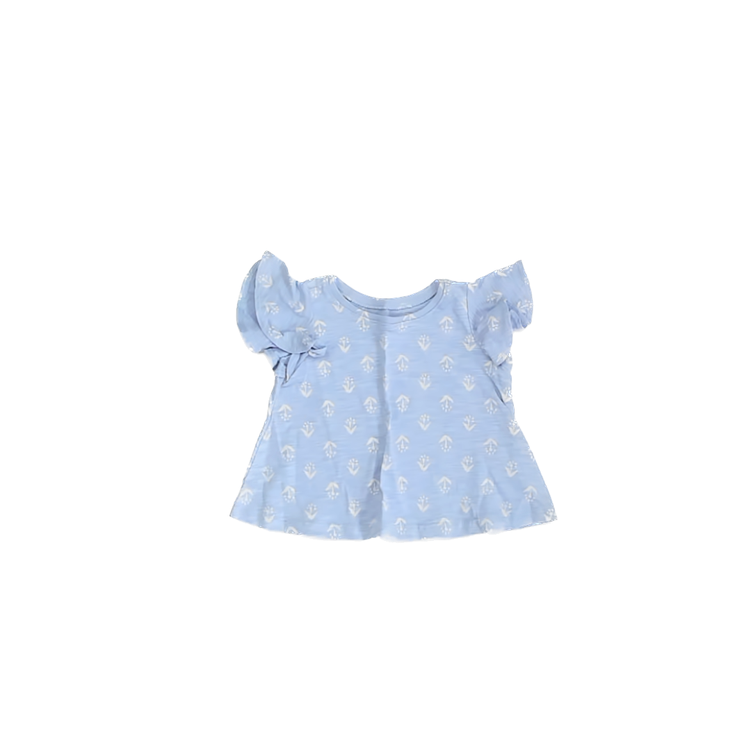 Old Navy Girls Blue | Cream Floral Short Sleeve Shirt Size: 6-12 Months Blue | Cream Floral