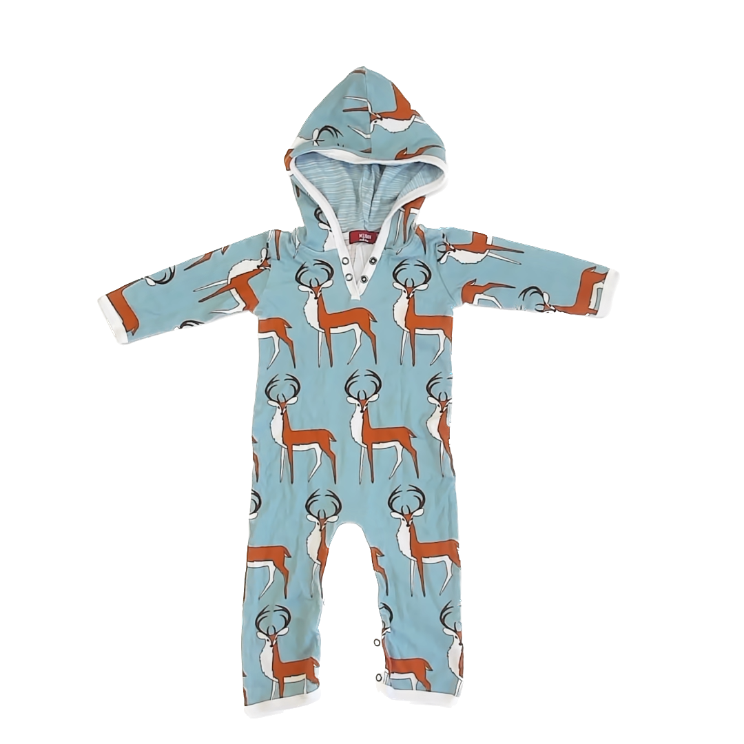 Milkbarn Unisex Blue | Deer 1-piece Non-footed Pajamas Size: 6-12 Months Blue | Deer
