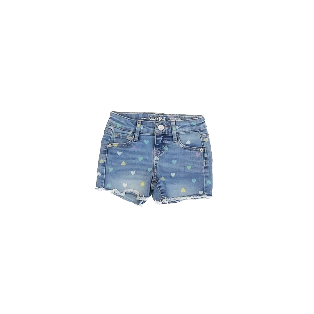 Cat & Jack Girls Blue Denim | Hearts Jean Shorts Size: 4-5T Blue Denim | Hearts