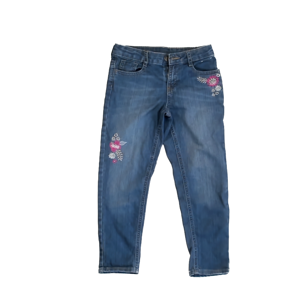 Gymboree Girls Blue Denim | Pink Floral Jeans Size: 7 Blue Denim | Pink Floral