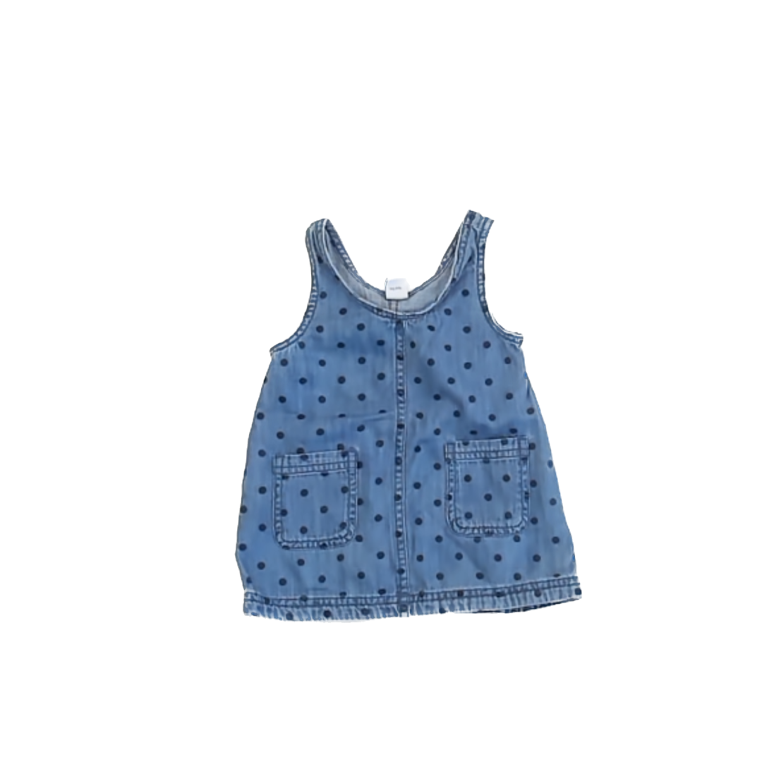 Gap Girls Blue Denim | Polka Dot Dress Size: 6-12 Months Blue Denim | Polka Dot