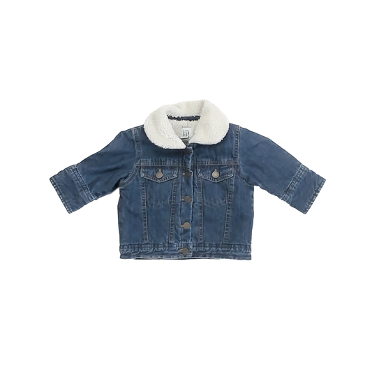 Gap Boys Blue Denim Sherpa Jacket Size: 6-12 Months Blue Denim Sherpa