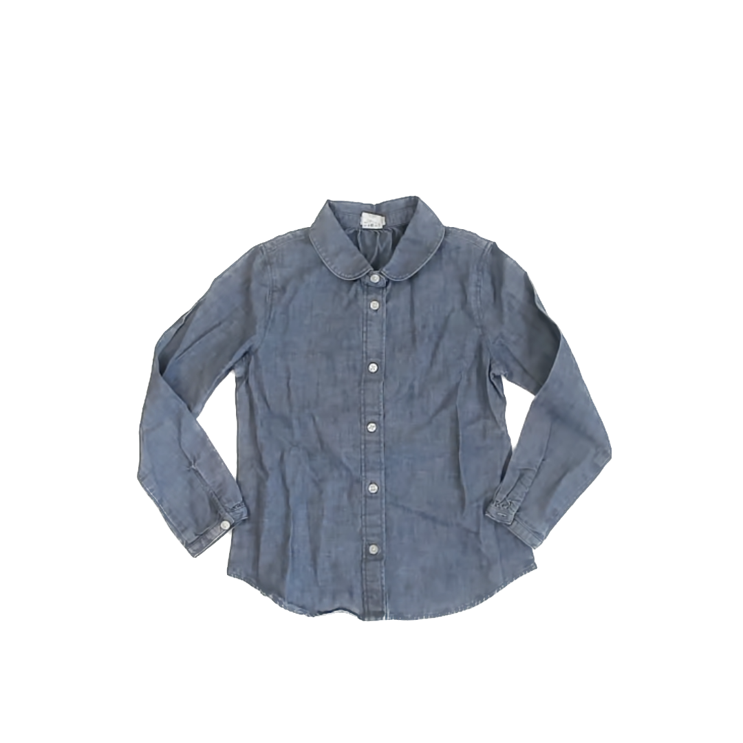 Crewcuts Girls Blue Denim Button Down Long Sleeve Size: 6-7 Years Blue Denim