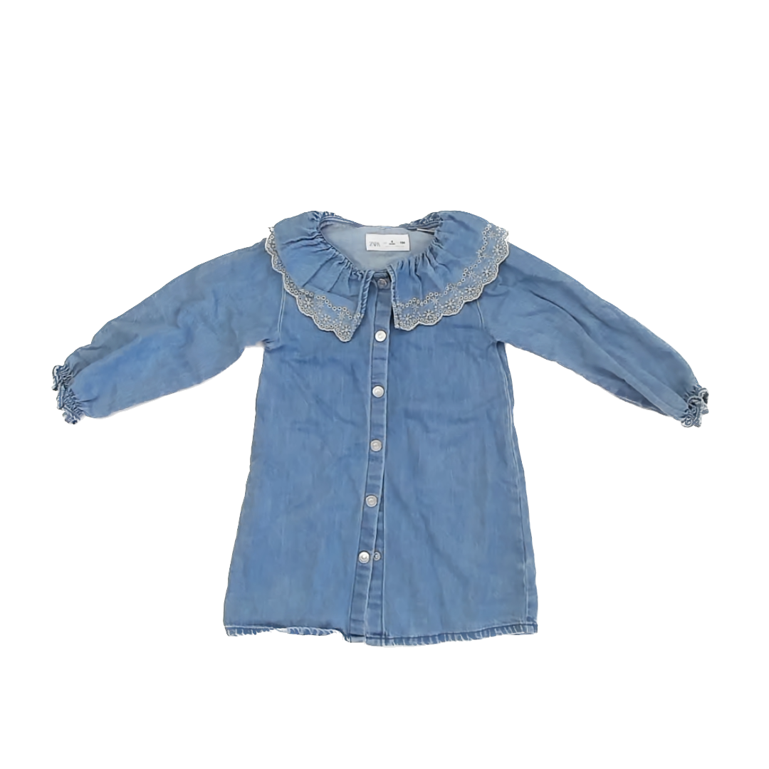 Zara Girls Blue Denim Dress Size: 4T Blue Denim