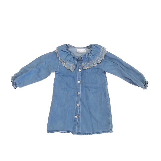 Zara Girls Blue Denim Dress Size: 4T Blue Denim