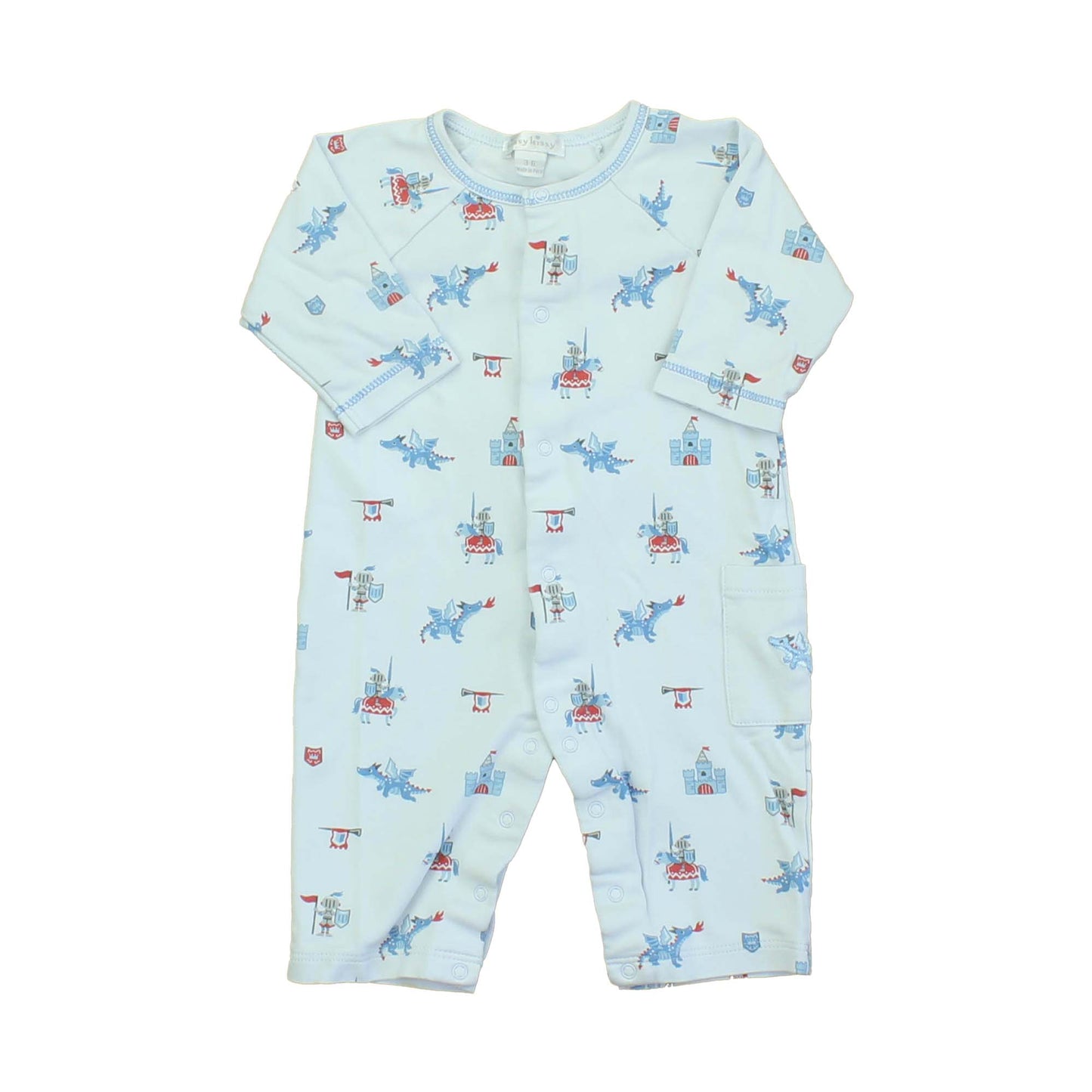 Kissy Kissy Boys Blue | Dragons | Castles | Knights 1-piece Non-footed Pajamas Size: 3-6 Months Blue | Dragons | Castles | Knights