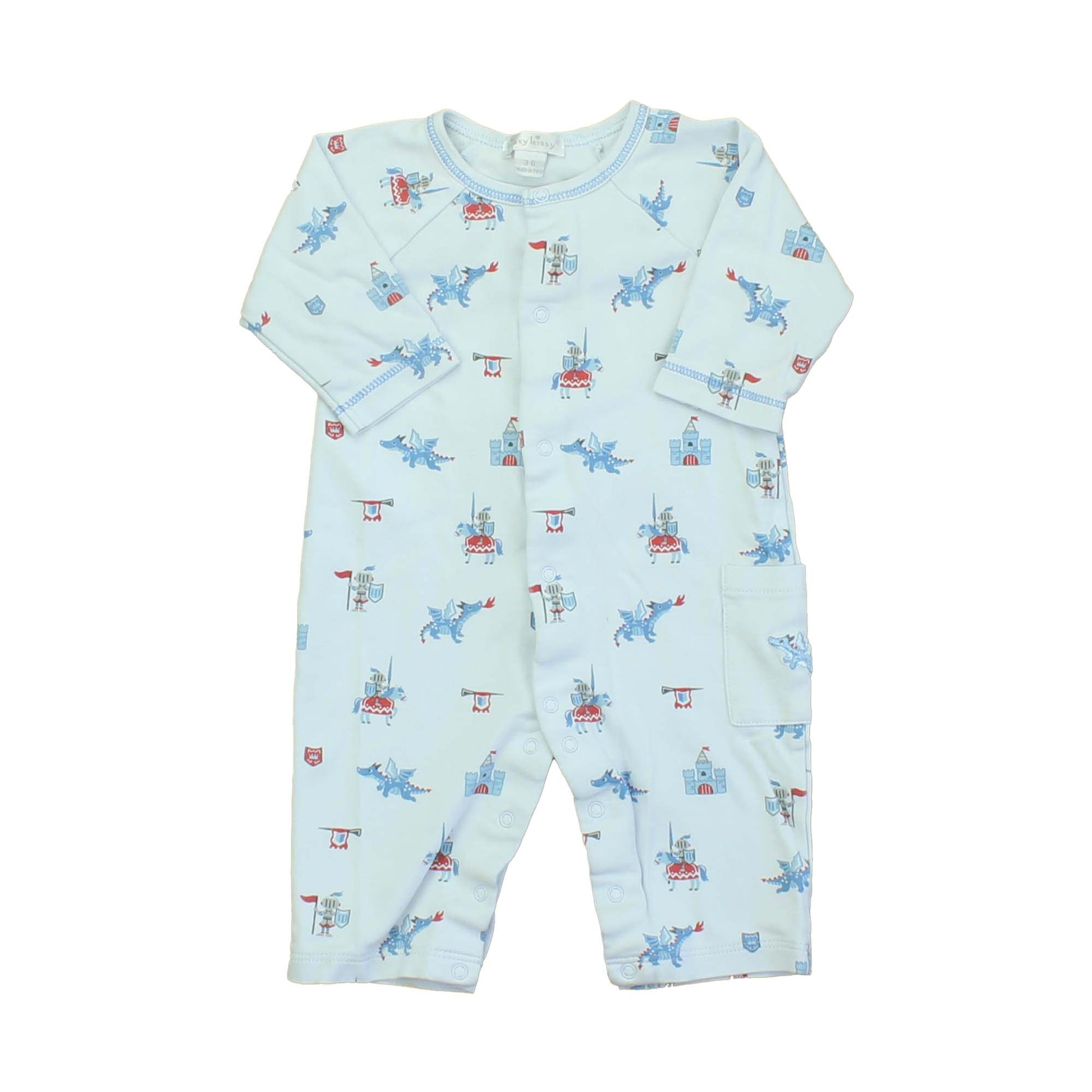 Kissy Kissy Boys Blue | Dragons | Castles | Knights 1-piece Non-footed Pajamas Size: 3-6 Months Blue | Dragons | Castles | Knights