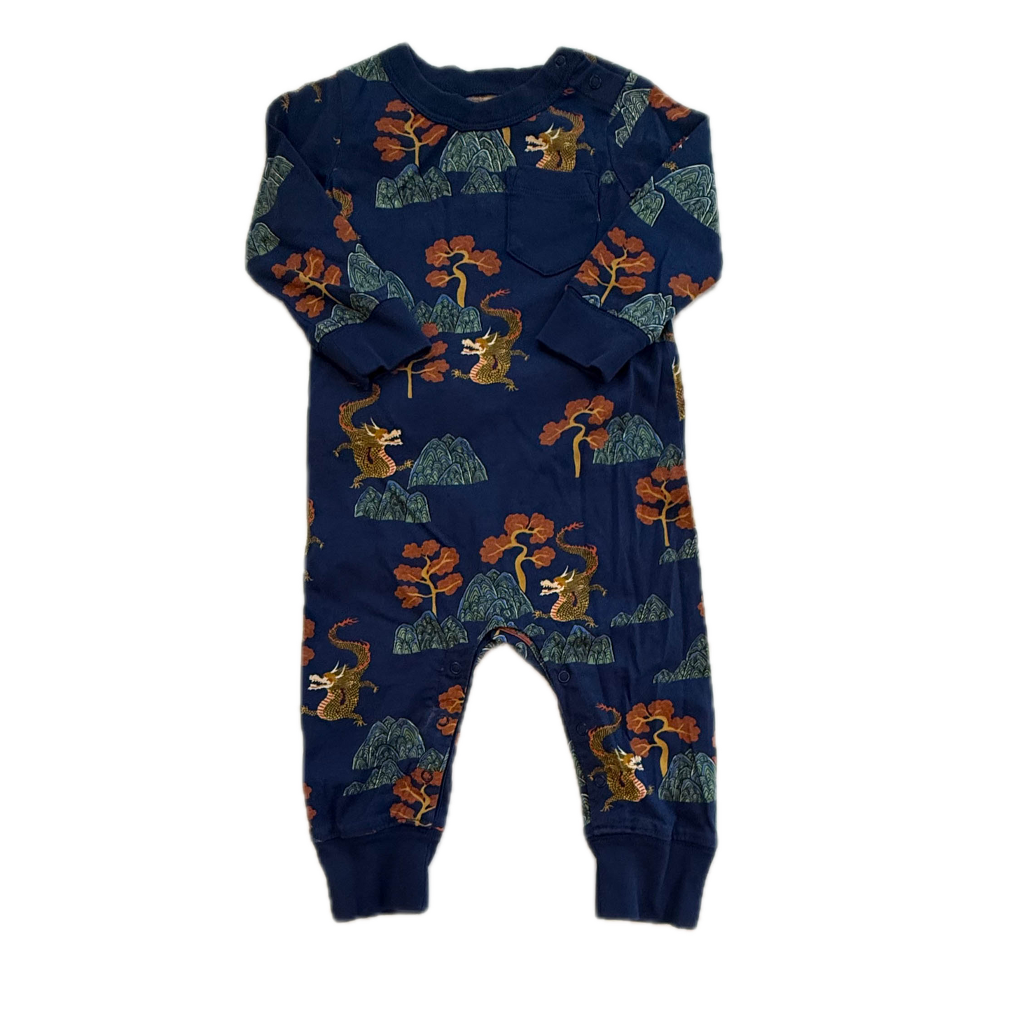 Tea Collection Boys Blue Dragons Romper Size: 6-9 Months Blue Dragons