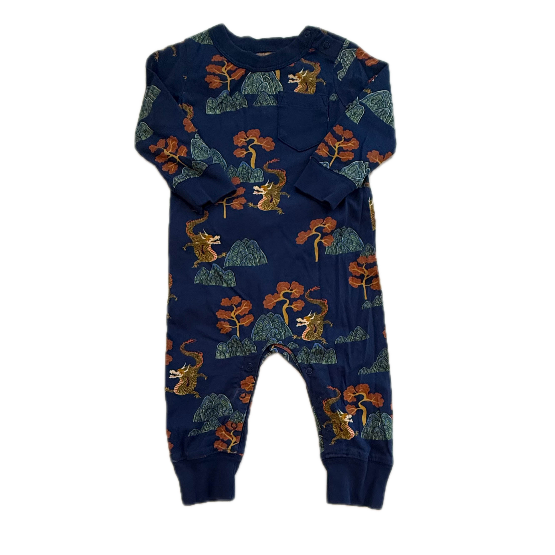 Tea Collection Boys Blue Dragons Romper Size: 6-9 Months Blue Dragons