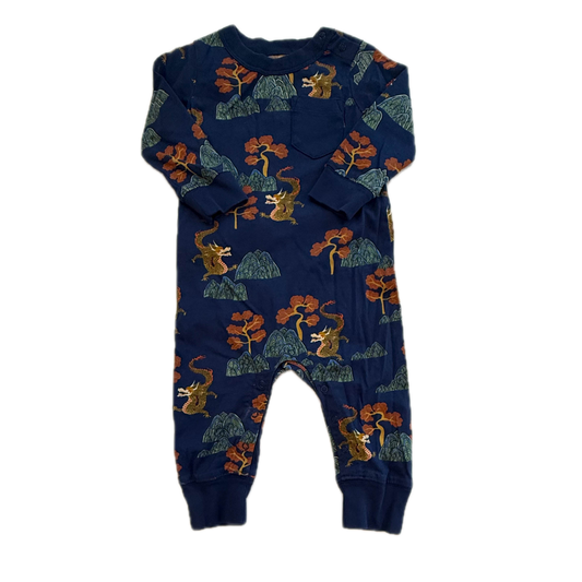 Tea Collection Boys Blue Dragons Romper Size: 6-9 Months Blue Dragons