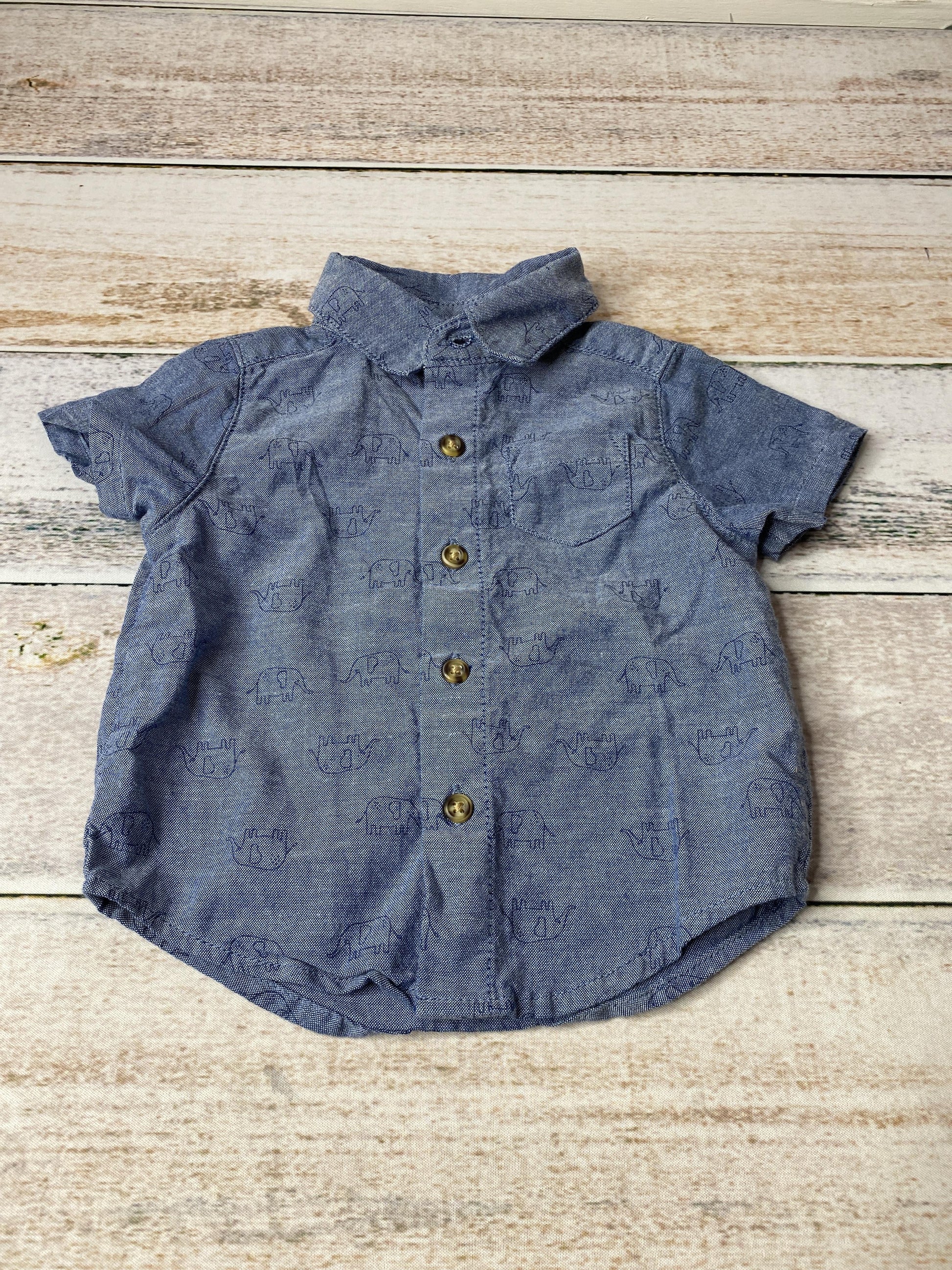 Carters Boys Blue | Elephant Button Down Short Sleeve Size: 3 months Blue | Elephant