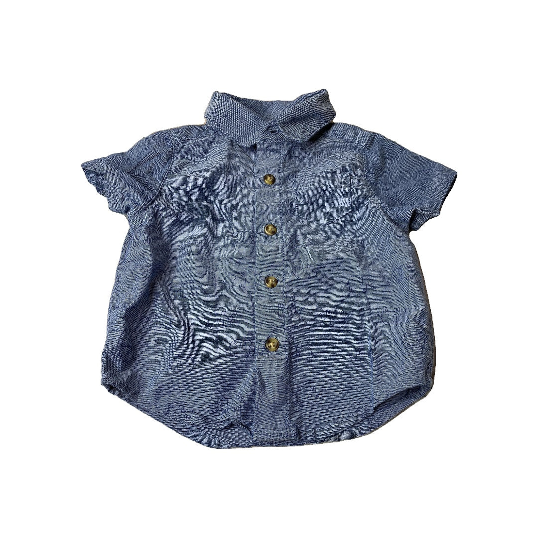 Carters Boys Blue | Elephant Button Down Short Sleeve Size: 3 months Blue | Elephant
