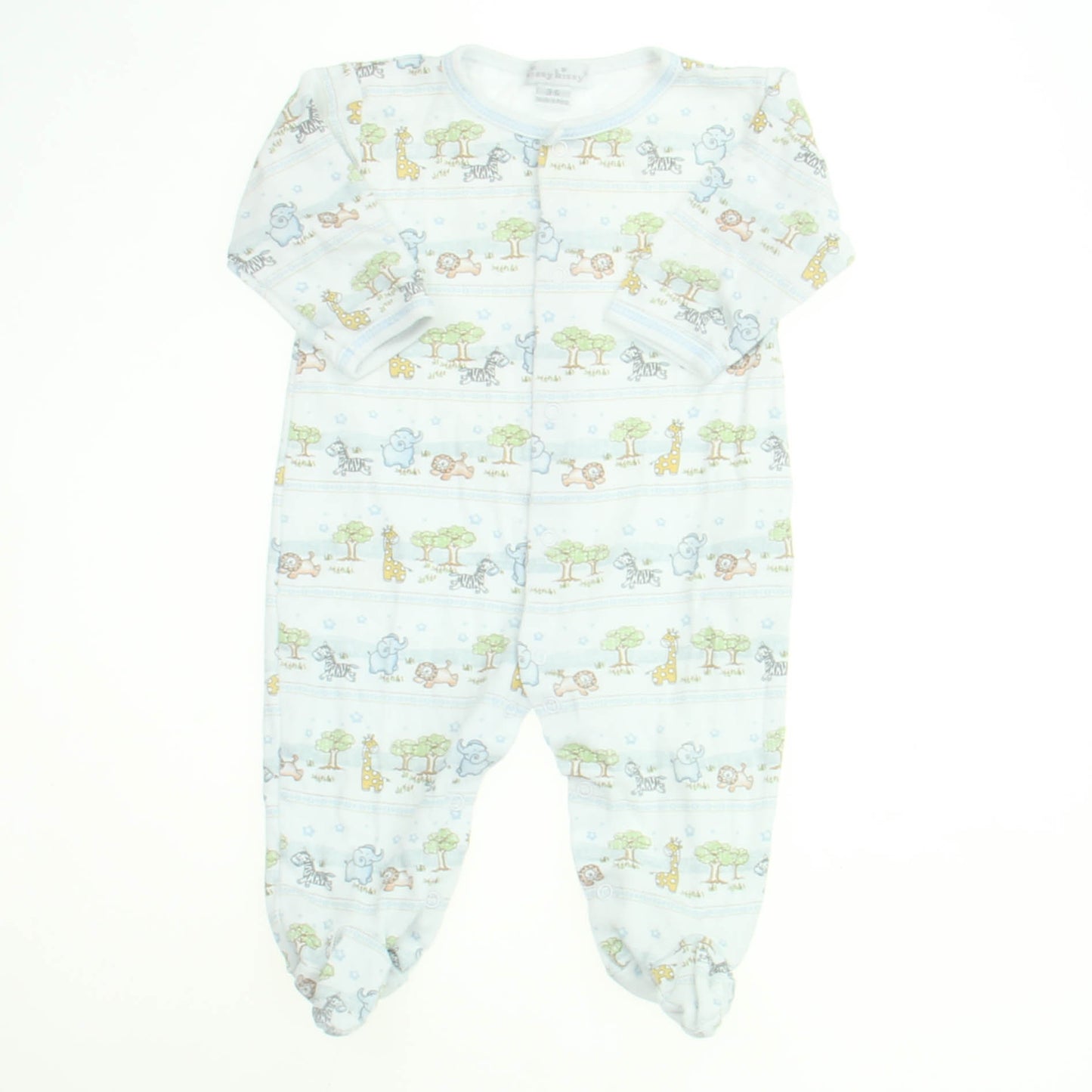 Kissy Kissy Boys Blue | Elephants | Giraffe | Lion 1-piece footed Pajamas Size: 3-6 Months Blue | Elephants | Giraffe | Lion
