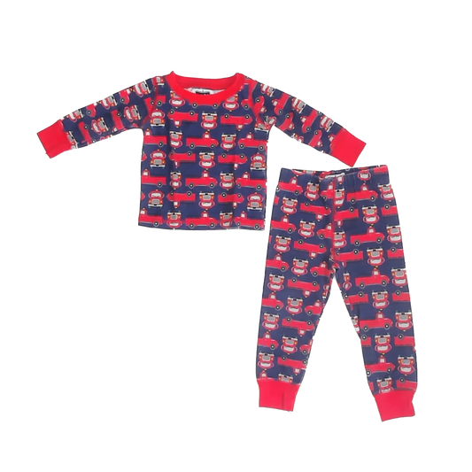 Mudpie Boys Blue | Fire Engines 2-piece Pajamas Size: 9-12 Months Blue | Fire Engines