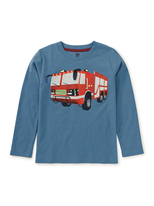 Tea Collection Boys Blue Firetruck Long Sleeve T-Shirt Size: 5T Blue Firetruck