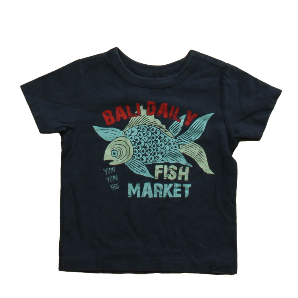 Tea Boys Blue Fish Short Sleeve Shirt Size: 18-24 Months Blue Fish