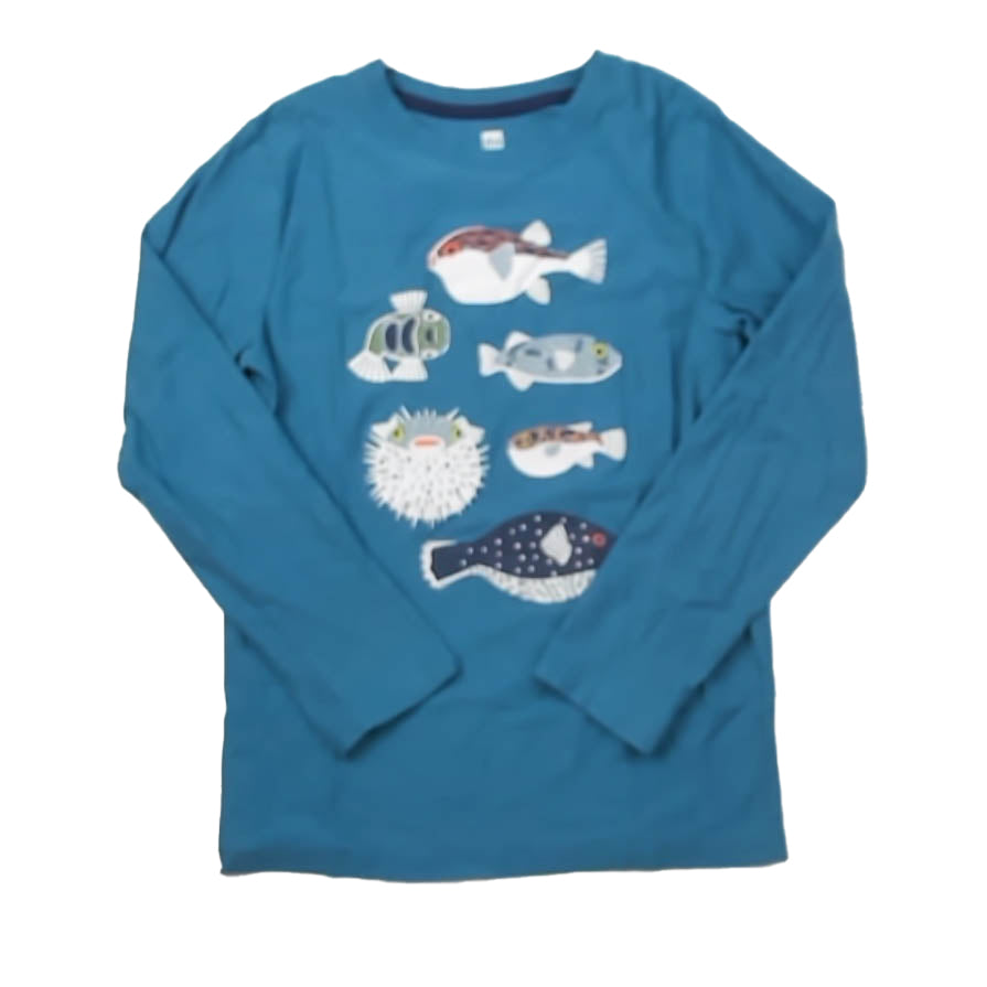 Tea Collection Boys Blue Fish Long Sleeve T-Shirt Size: 12 Years Blue Fish