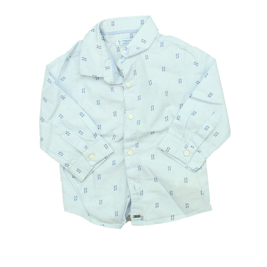 Mayoral Boys Blue Fish Button Down Long Sleeve Size: 9 Months Blue Fish
