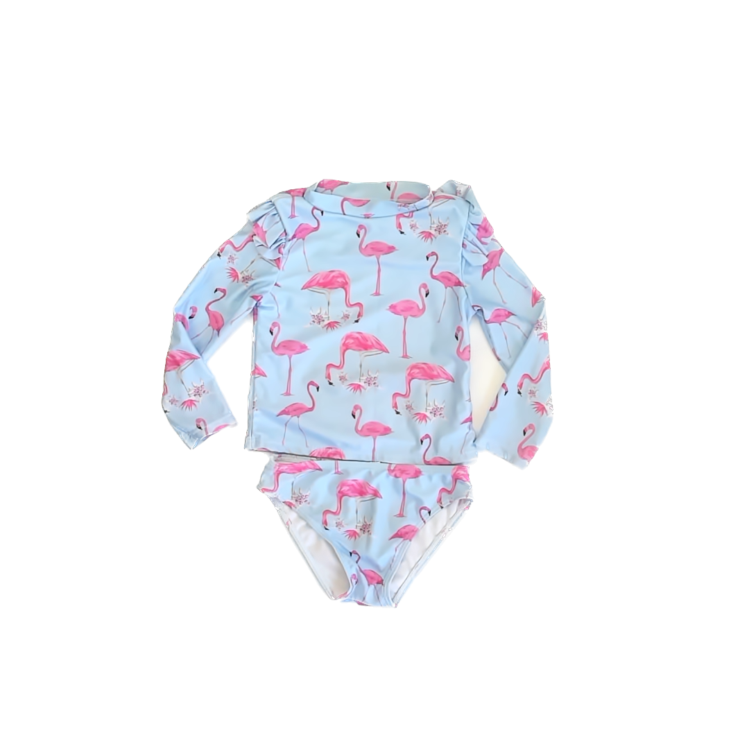Unknown Girls Blue Flamingos 2-piece Swimsuit Size: 4-5T Blue Flamingos