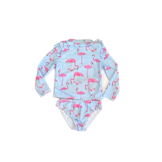 Unknown Girls Blue Flamingos 2-piece Swimsuit Size: 4-5T Blue Flamingos