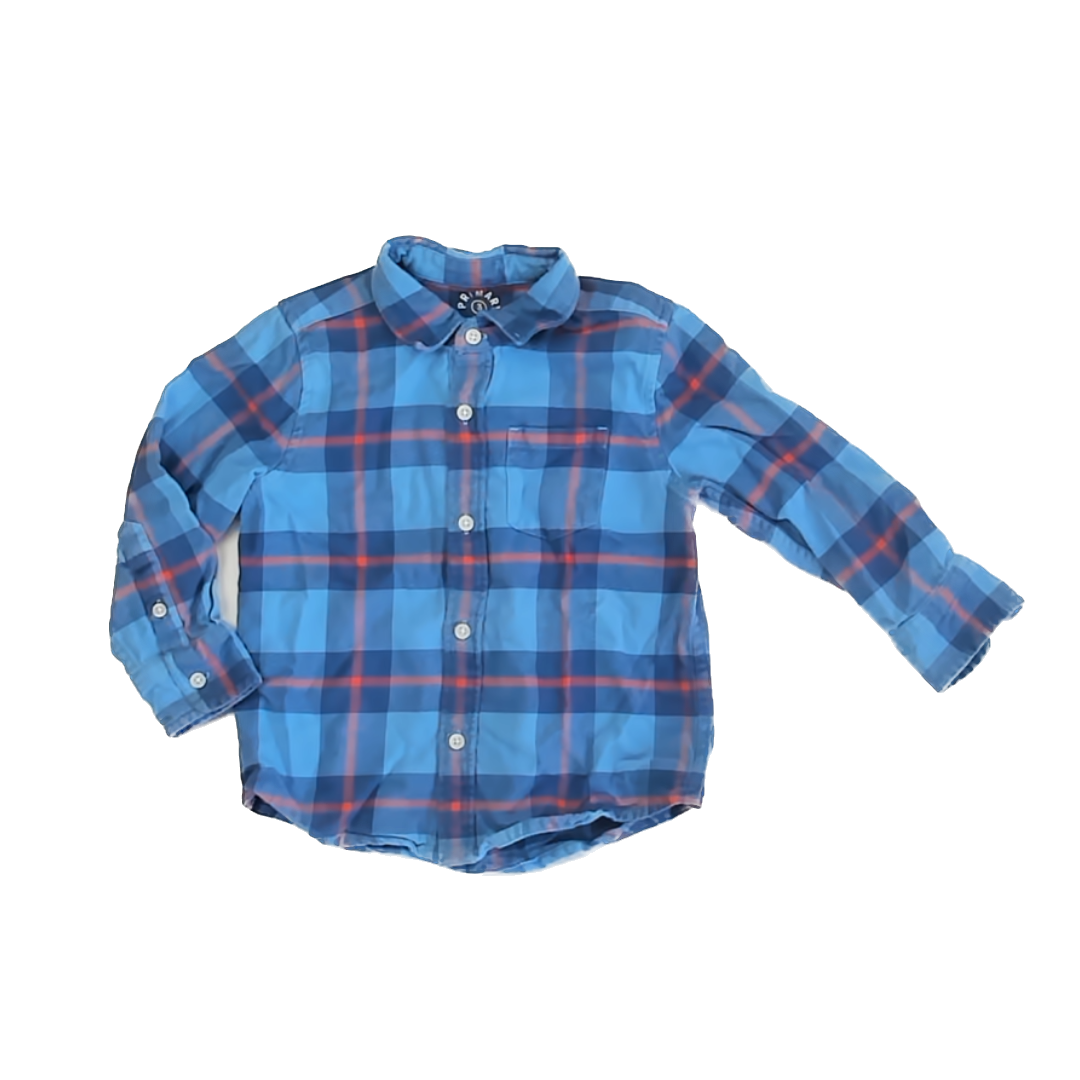 Primary Boys Blue Flannel Button Down Long Sleeve Size: 3T Blue Flannel