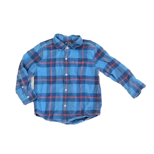Primary Boys Blue Flannel Button Down Long Sleeve Size: 3T Blue Flannel