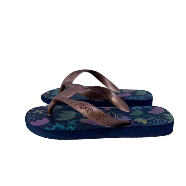 Havaianas Girls Blue Floral | Copper Flip Flops Size: 1 Youth Blue Floral | Copper