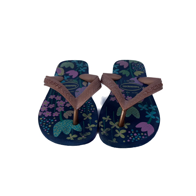 Havaianas Girls Blue Floral | Copper Flip Flops Size: 1 Youth Blue Floral | Copper