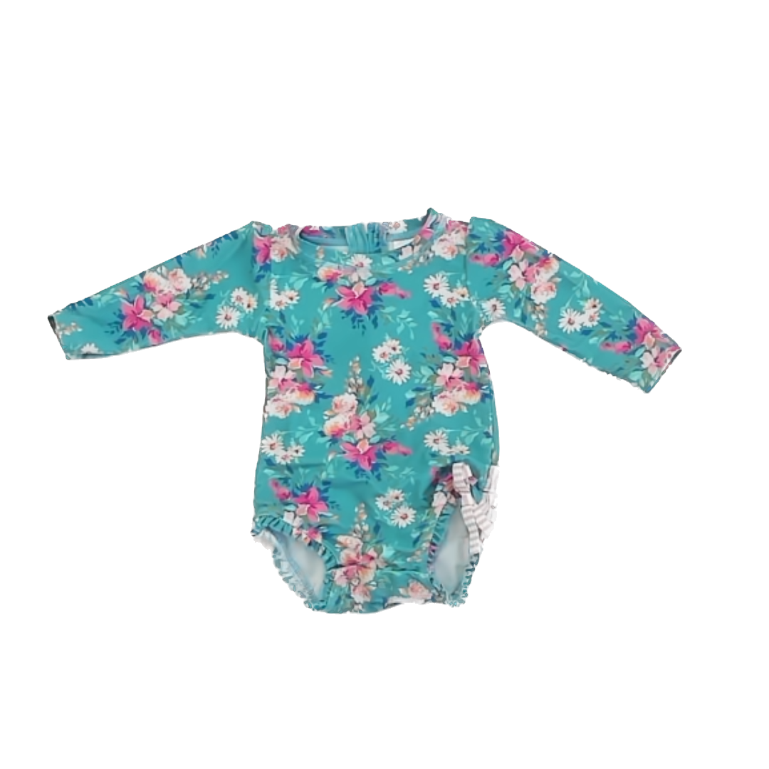 Ruffle Butts Girls Blue Floral 1-piece Swimsuit Size: 6-12 Months Blue Floral
