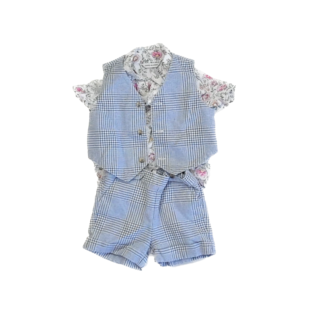 Janie and Jack Boys Blue Floral Apparel Sets Size: 6-12 Months Blue Floral