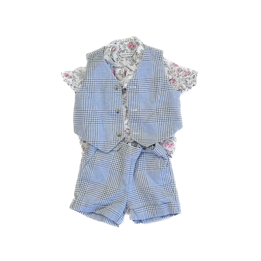Janie and Jack Boys Blue Floral Apparel Sets Size: 6-12 Months Blue Floral