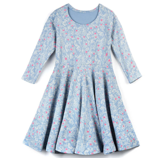 Mightly Girls Blue Floral Dress Size: 6-14 Years