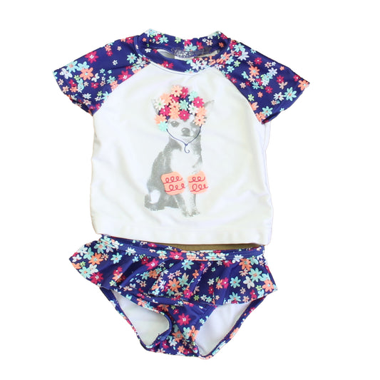 Janie and Jack Girls Blue Floral 2-piece Swimsuit Size: 18-24 Months Blue Floral