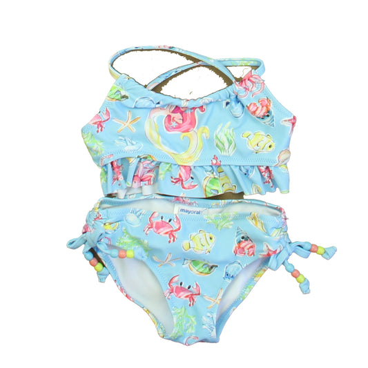 Mayoral Girls Blue Floral 2-piece Swimsuit Size: 2T Blue Floral