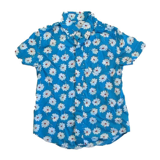Crewcuts Boys Blue Floral Button Down Short Sleeve Size: 6-7 Years Blue Floral