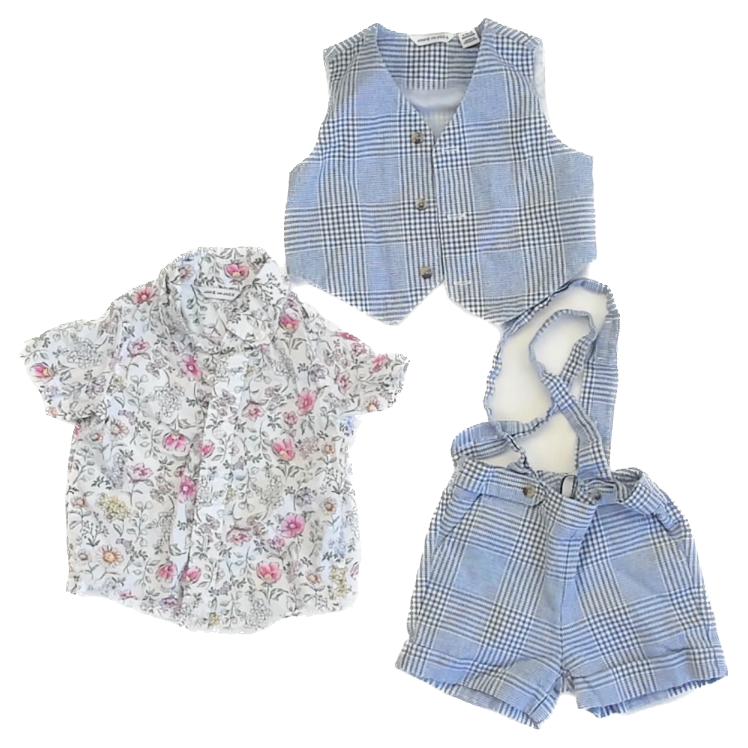 Janie and Jack Boys Blue Floral Apparel Sets Size: 6-12 Months Blue Floral