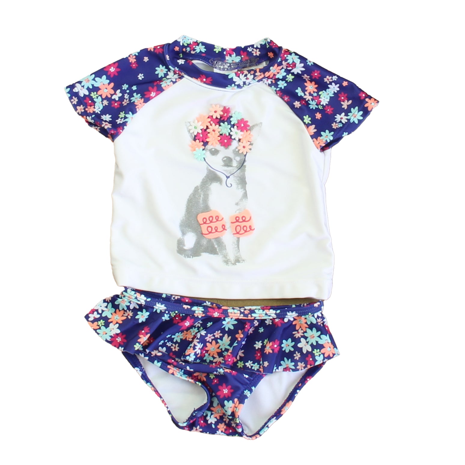 Janie and Jack Girls Blue Floral 2-piece Swimsuit Size: 18-24 Months Blue Floral