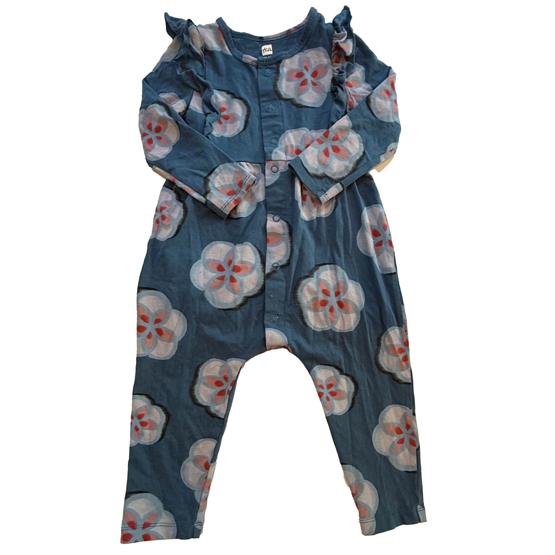 Tea Collection Girls Blue Floral Long Sleeve Outfit Size: 18-24 Months Blue Floral