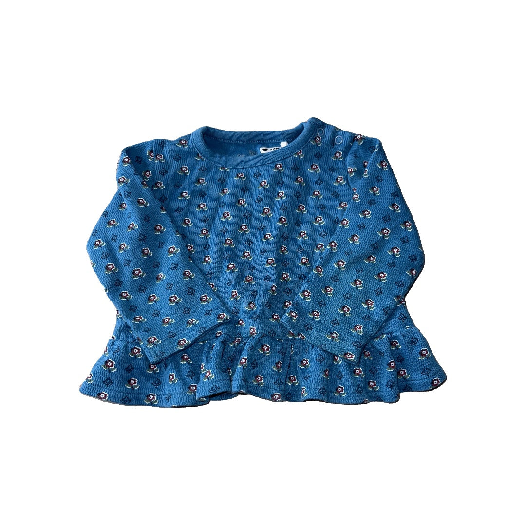 Oliver & Rain Girls Blue | Flowers Long Sleeve Shirt Size: 12M Blue | Flowers