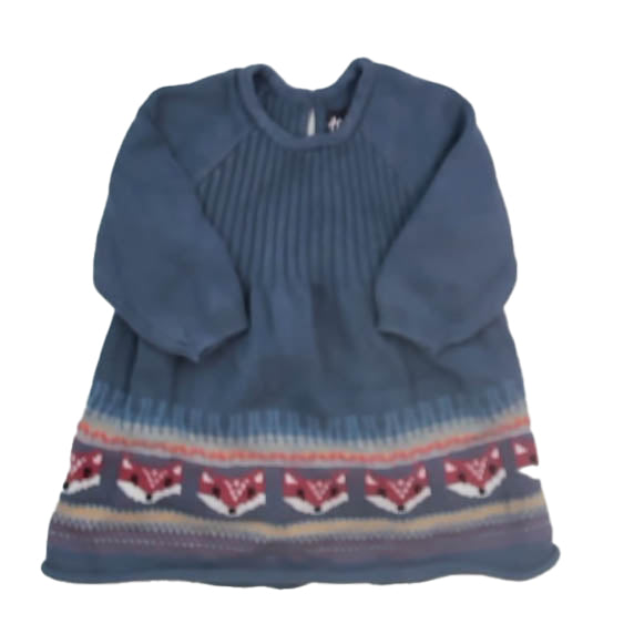 Tea Collection Girls Blue Fox Sweater Dress Size: 12-18 Months Blue Fox