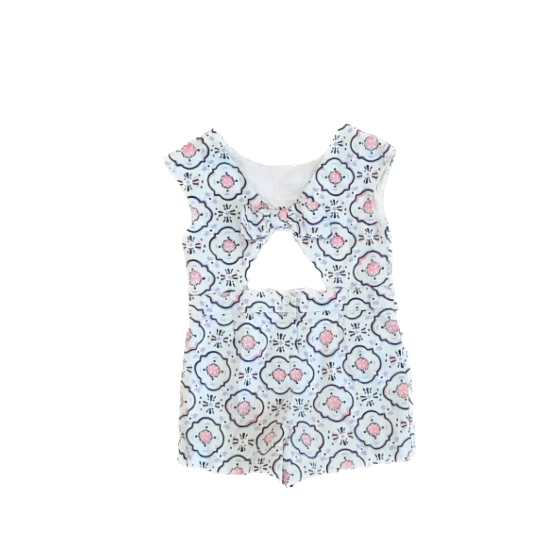 Janie and Jack Girls Blue Geometric Romper Size: 3T Blue Geometric