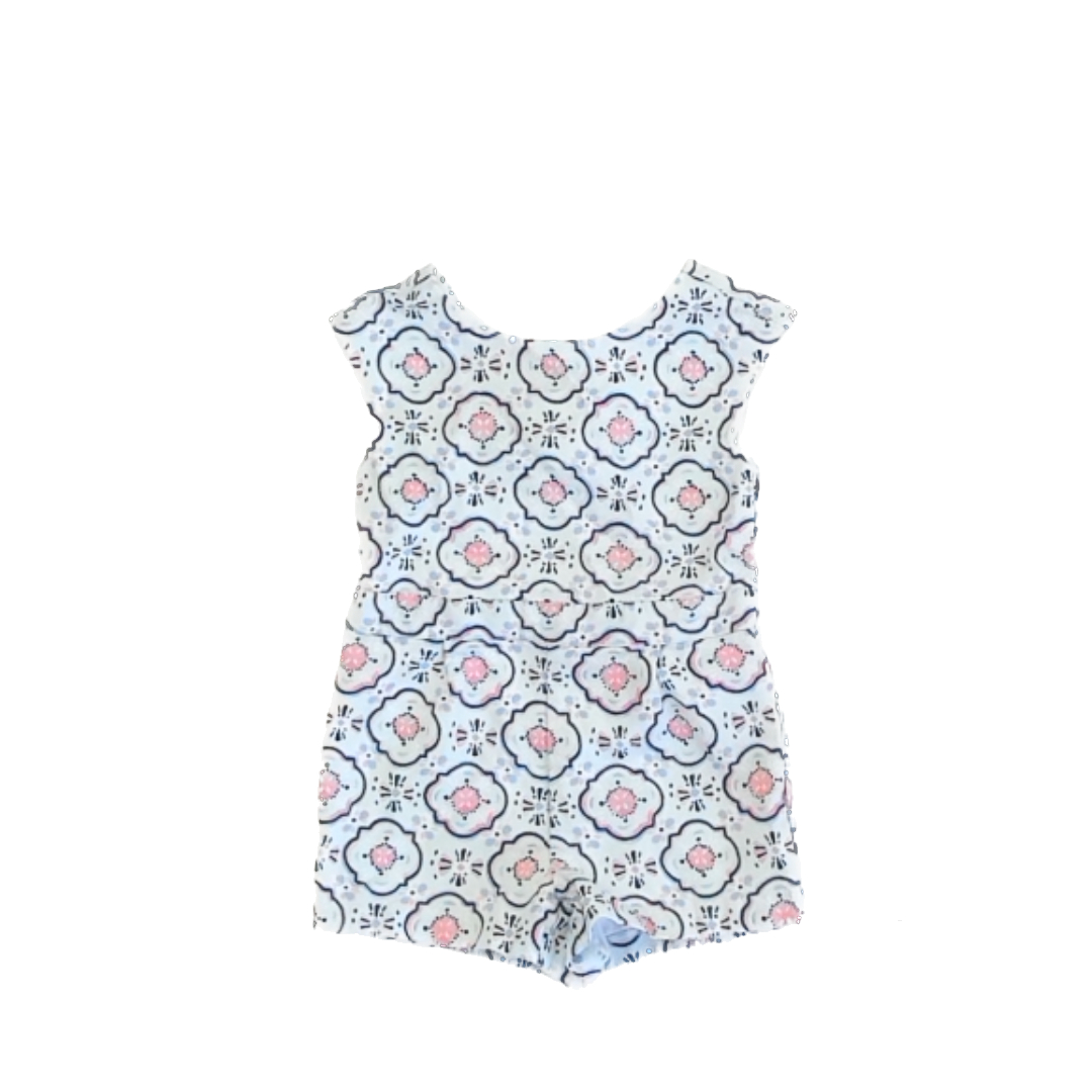 Janie and Jack Girls Blue Geometric Romper Size: 3T Blue Geometric